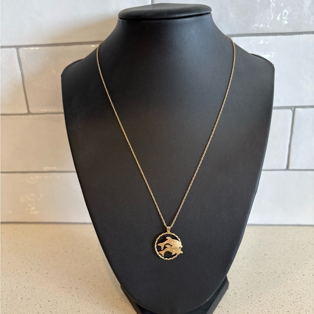 14K Yellow GF Princess Pride Creations PPC Swimming Dolphin Pendant Necklace Y2K